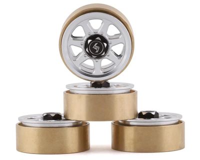 #SAMSCX24-6669SC2  Samix SCX24 Aluminum &amp; Brass 1.0" Beadlock Wheel Set w/Scale Hubs (Silver) (4)