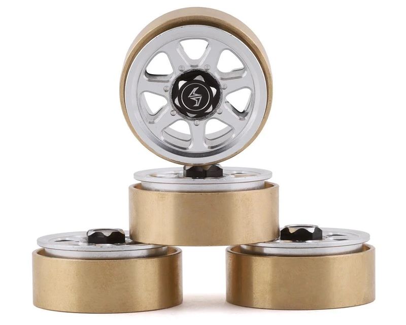 #SAMSCX24-6669SC2  Samix SCX24 Aluminum &amp; Brass 1.0" Beadlock Wheel Set w/Scale Hubs (Silver) (4)