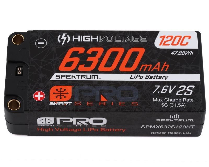#SPMX632S120HT Spektrum RC 2S Hard Case LiPo 120C Shorty LiPo Battery (7.6V/6300mAh) w/5mm Bullets