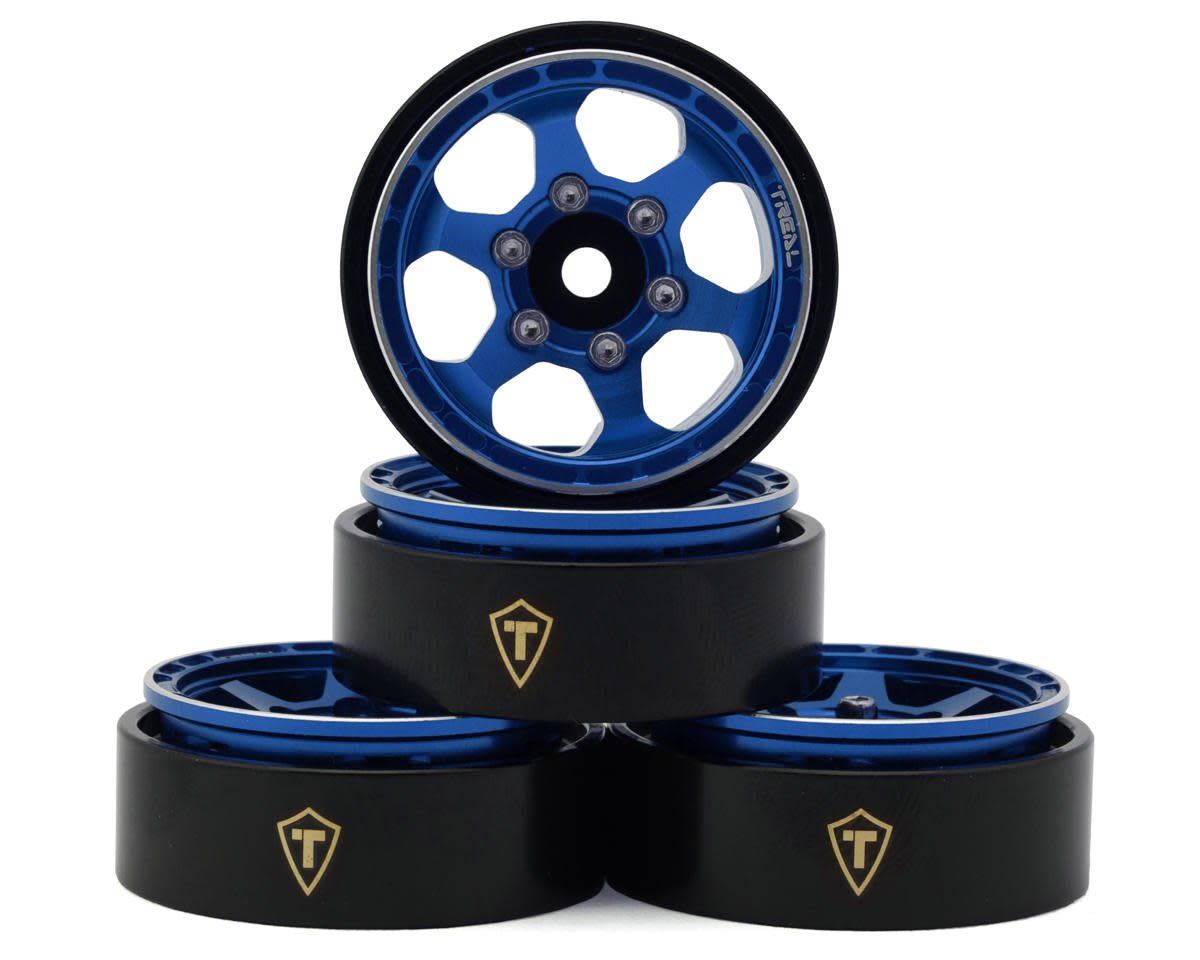 #X00396G6AL Treal Hobby Type D 1.0" Concave 6-Spoke Beadlock Wheels (Blue) (4) (21.2g)