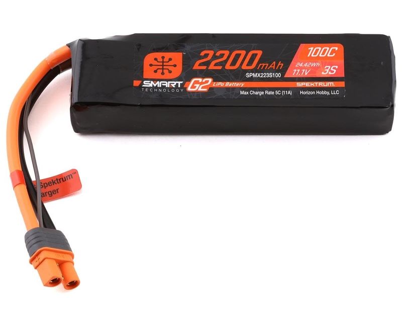 #SPMX223S100 Spektrum RC 3S Smart G2 LiPo 100C Battery Pack (11.1V/2200mAh) w/IC3 Connector