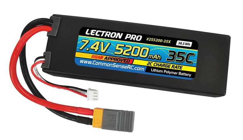 #2S5200-35X Common Sense RC Lectron Pro 7.4V 5200mAh 35C LiPo Battery w/XT60 Connector &amp; TRX Adapter