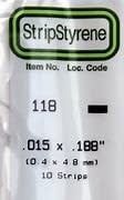 Evergreen 118 - .015" X .188" OPAQUE WHITE POLYSTYRENE STRIP #118
