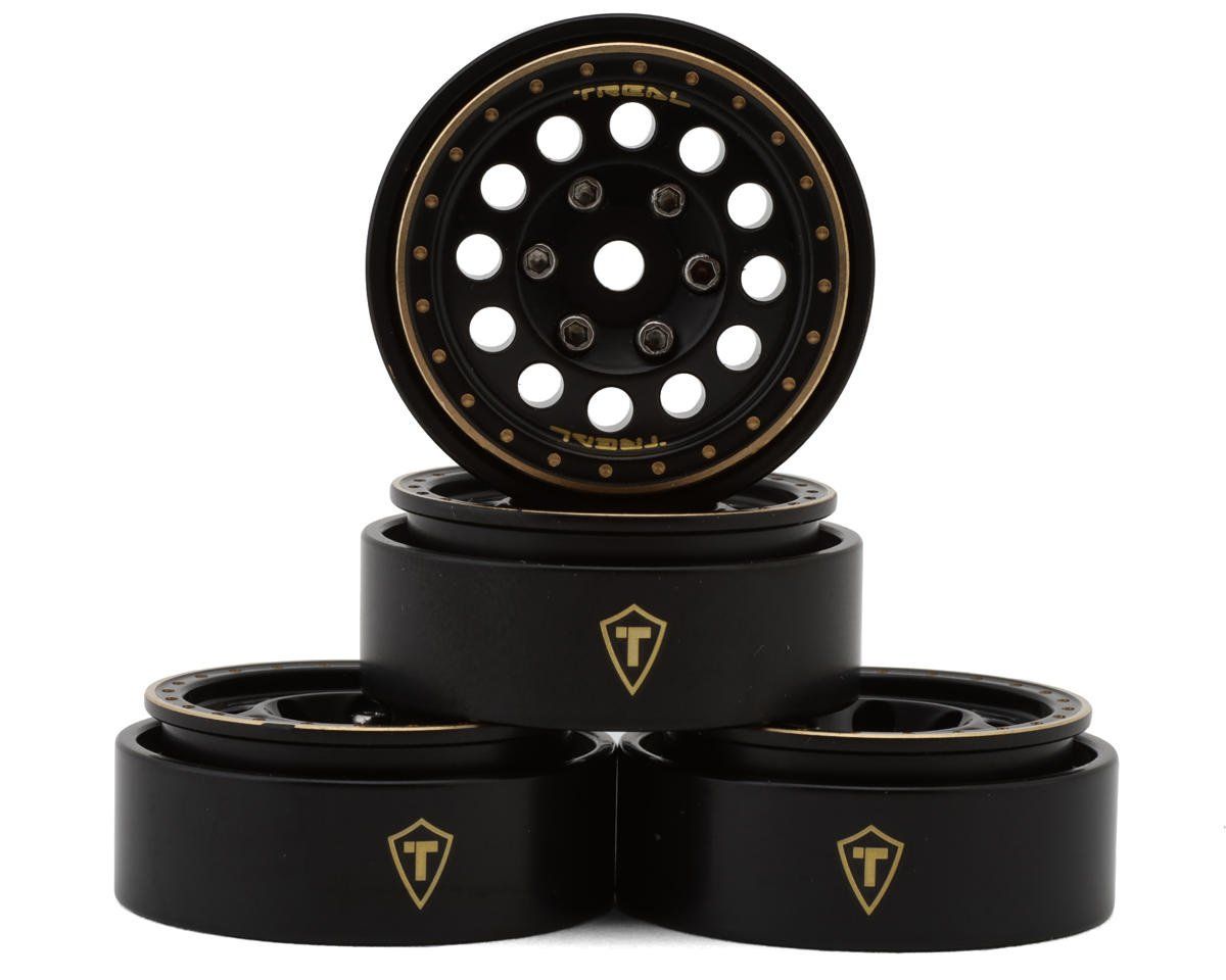 #X0039345J3 Treal Hobby Type A 1.0" 12-Hole Brass Beadlock Wheels (Black) (4) (40g)