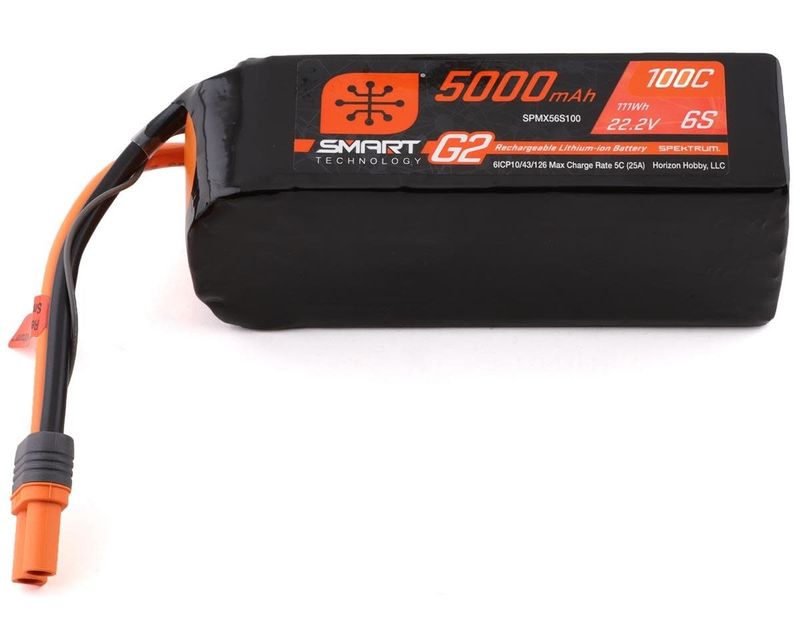 #SPMX56S100 Spektrum RC 6S Smart G2 LiPo 100C Battery Pack (22.2V/5000mAh) w/IC5 Connector