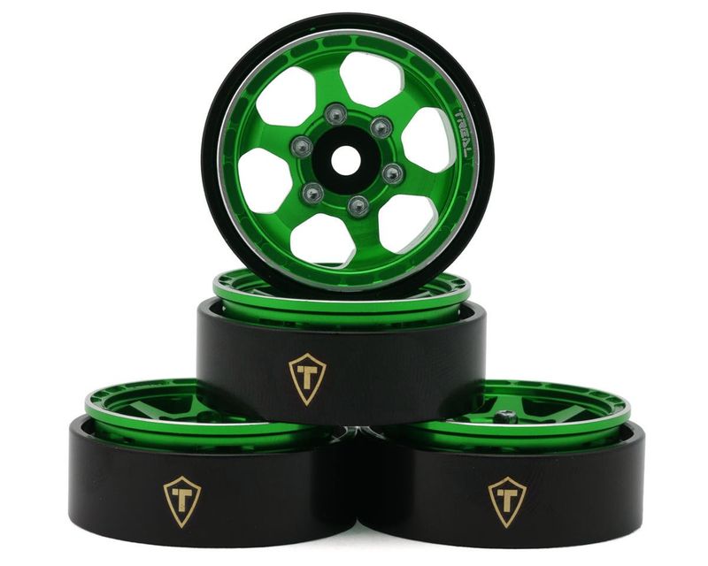 #X00396C7SV Treal Hobby Type D 1.0" Concave 6-Spoke Beadlock Wheels (Green) (4) (21.2g)