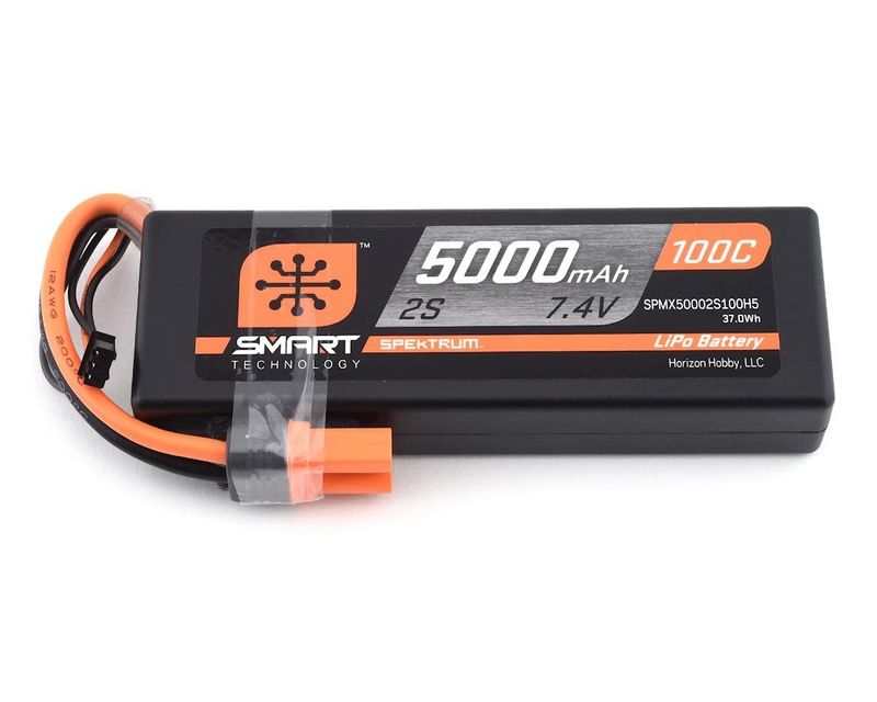 #SPMX50002S100H5 Spektrum RC 2S Smart LiPo Hard Case 100C Battery Pack (7.4V/5000mAh) w/IC5 Connector