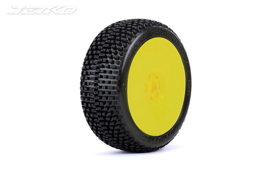 #1005DYMSG  Jetko Dirt Slinger 1/8 Buggy Pre-Mounted Tires on Yellow Dish Rims (Medium Soft) (2)