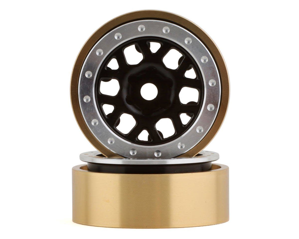 #SSD00552 SSD RC 1.0” Boxer Aluminum/Brass Beadlock Wheels (Black) (2) *Installed on Demo Vehicle*