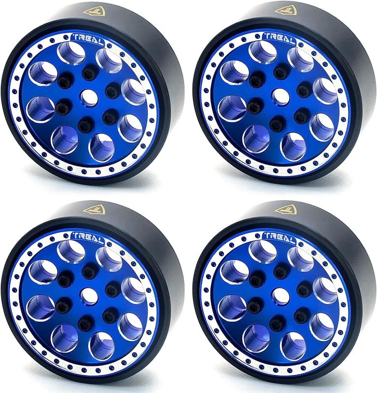 #X002XYOQR5 Treal SCX24 Beadlock Wheels w/Brass Rings 22g (Blue)