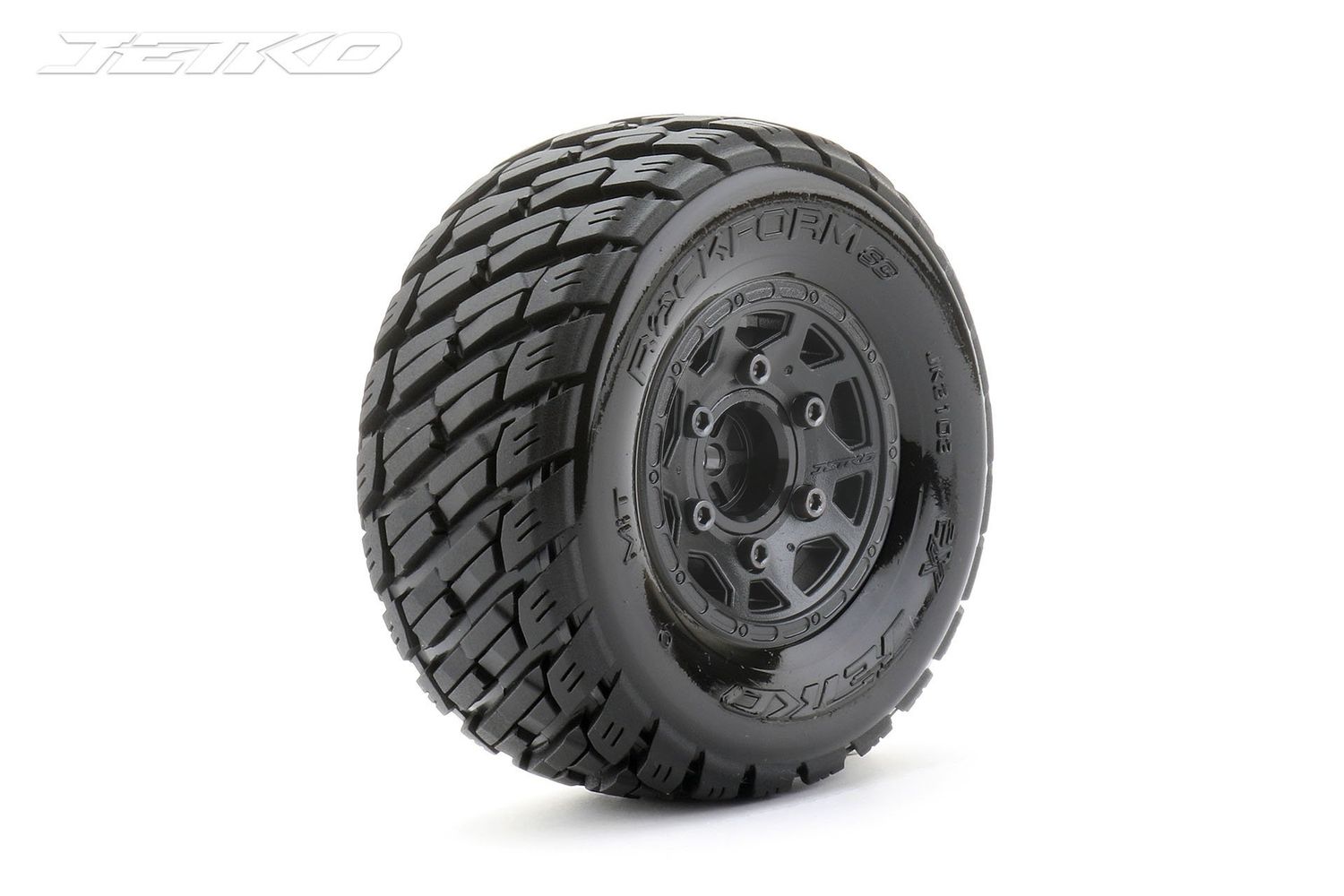 #JKO3103CBMSGNB2  Jetko 1/10 SC Offset Rockform Tires Mounted on Black Claw Rims (Medium Soft)