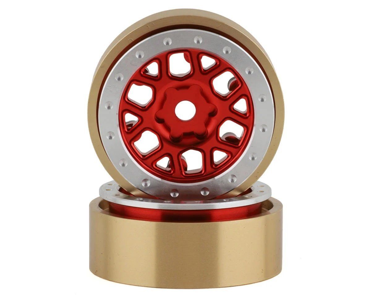 #SSD00550 SSD RC 1.0” Boxer Aluminum/Brass Beadlock Wheels (Red) (2)