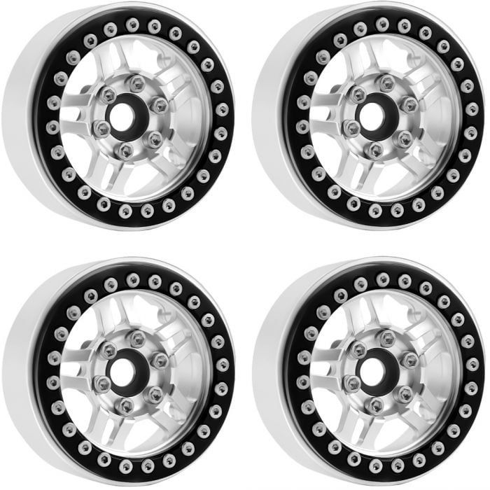 #PHB5053SILVER  Power Hobby 1/10 Scale B4 Aluminum Beadlock Crawler Wheels (4)