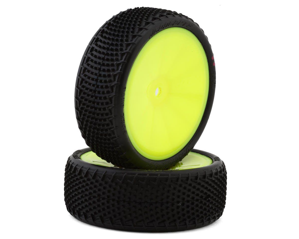 #4061-201011 JConcepts Fuzz Bite LP 2.2" (Wide) Pre-Mounted 2WD Front Buggy Tire (Yellow) (2) (Pink) w/12mm Hex