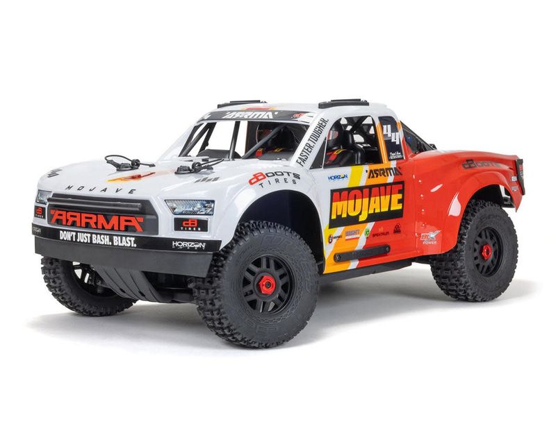#ARA4404T1  Arrma MOJAVE 4S BLX Brushless 1/8 4WD RTR Electric Desert Truck (White/Red) w/Spektrum SLT3 2.4GHz Radio