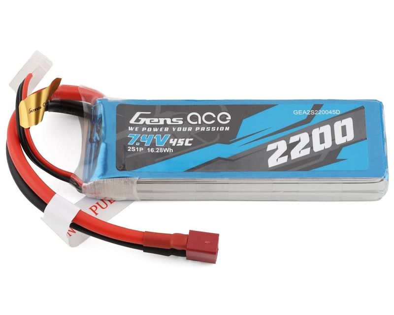 #GEA2S220045D Gens Ace 2S LiPo Battery 45C (7.4V/2200mAh) w/T-Style Connector