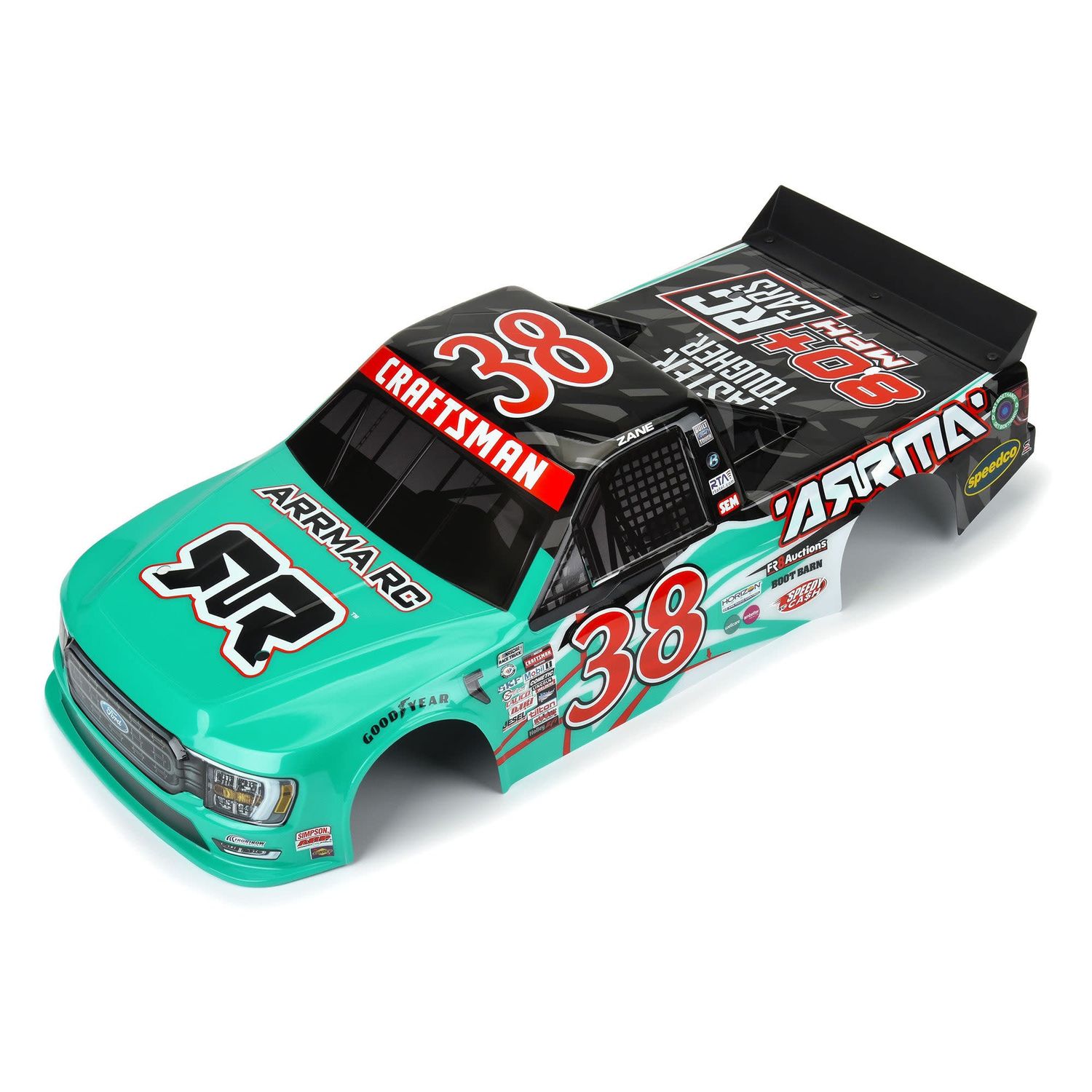 #ARA410018  Arrma 1/7 2023 NASCAR Ford F-150 No.38 Infraction 6S Truck Body (Teal)