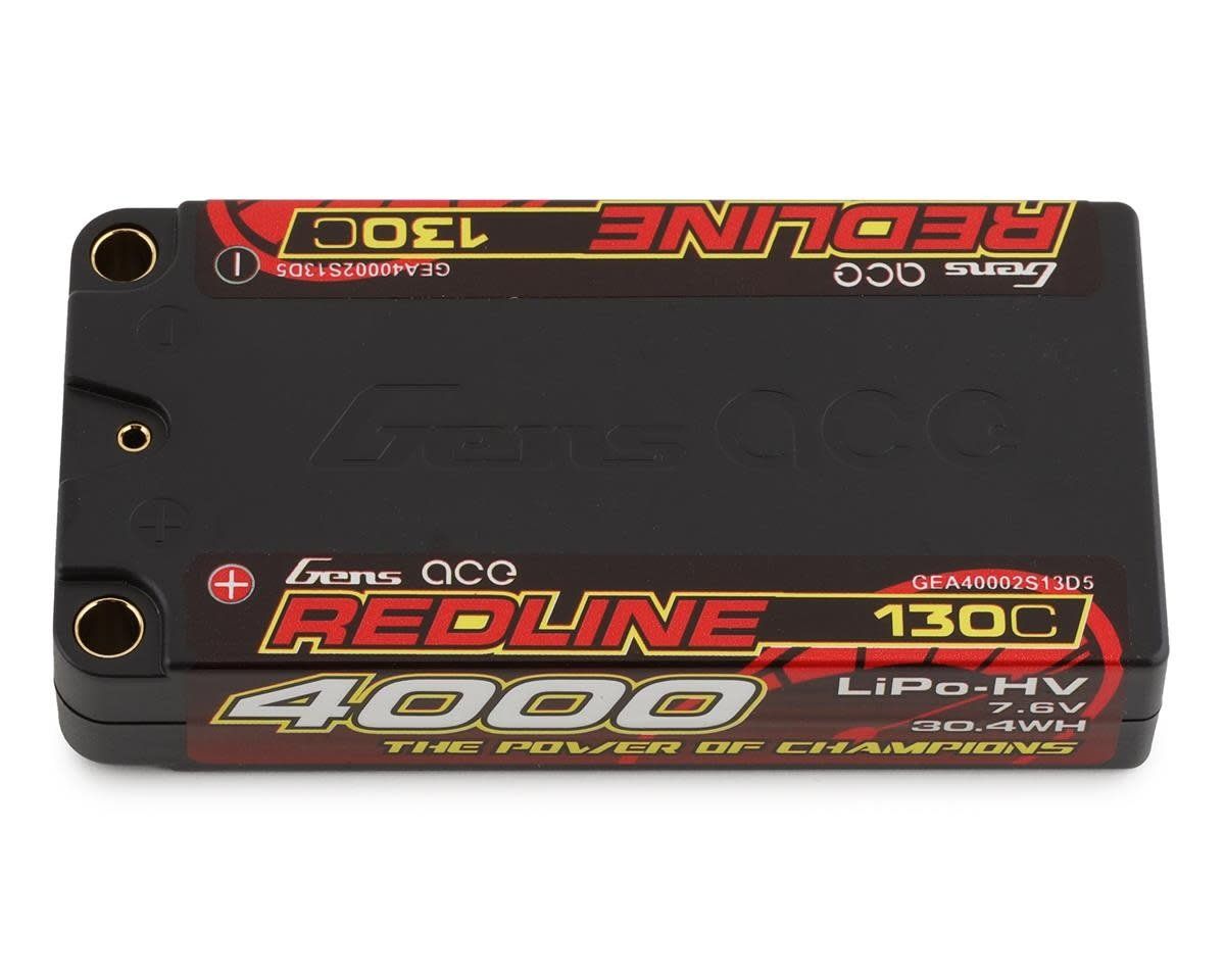 Summer Sale #GEA40002S13D5 Gens Ace Redline 2S LiPo LCG Battery 130C (7.6V/4000mAh) w/5mm Bullets