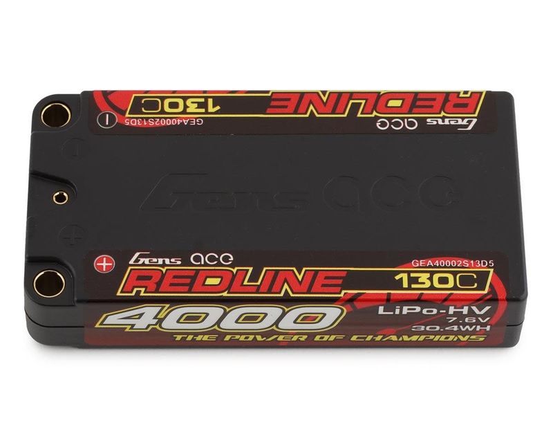 Summer Sale #GEA40002S13D5 Gens Ace Redline 2S LiPo LCG Battery 130C (7.6V/4000mAh) w/5mm Bullets