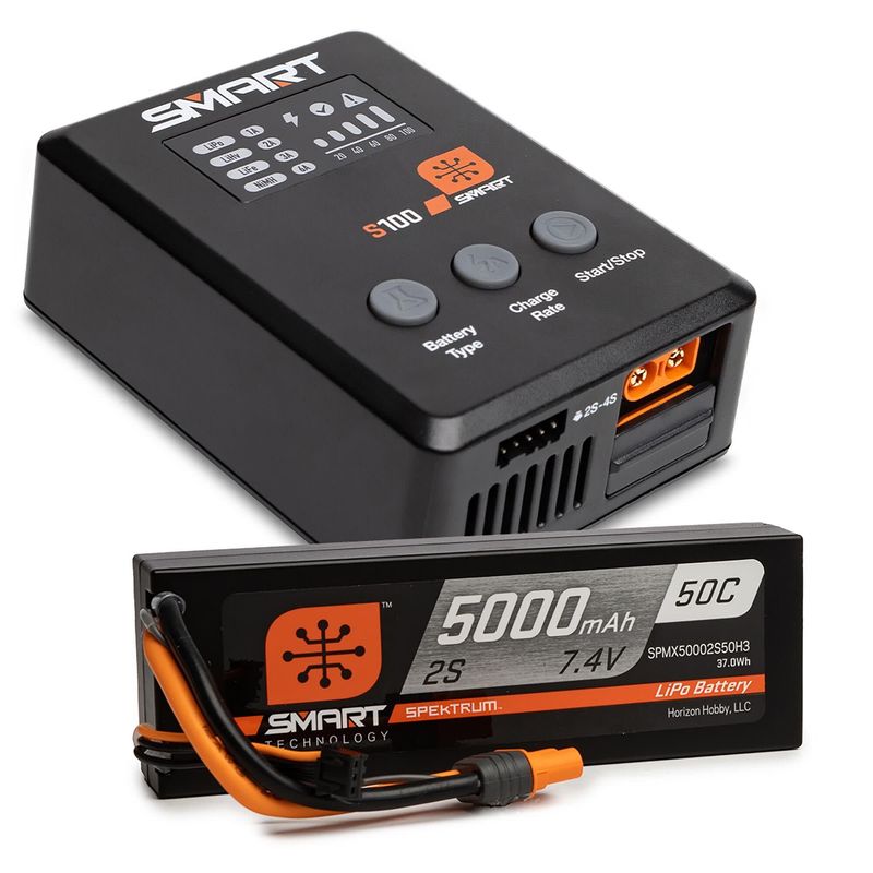 #SPMX-1031 Spektrum Smart Powerstage Surface Bundle: 5000mAh 2S 50C LiPo Battery (IC3)/100W S100 Charger
