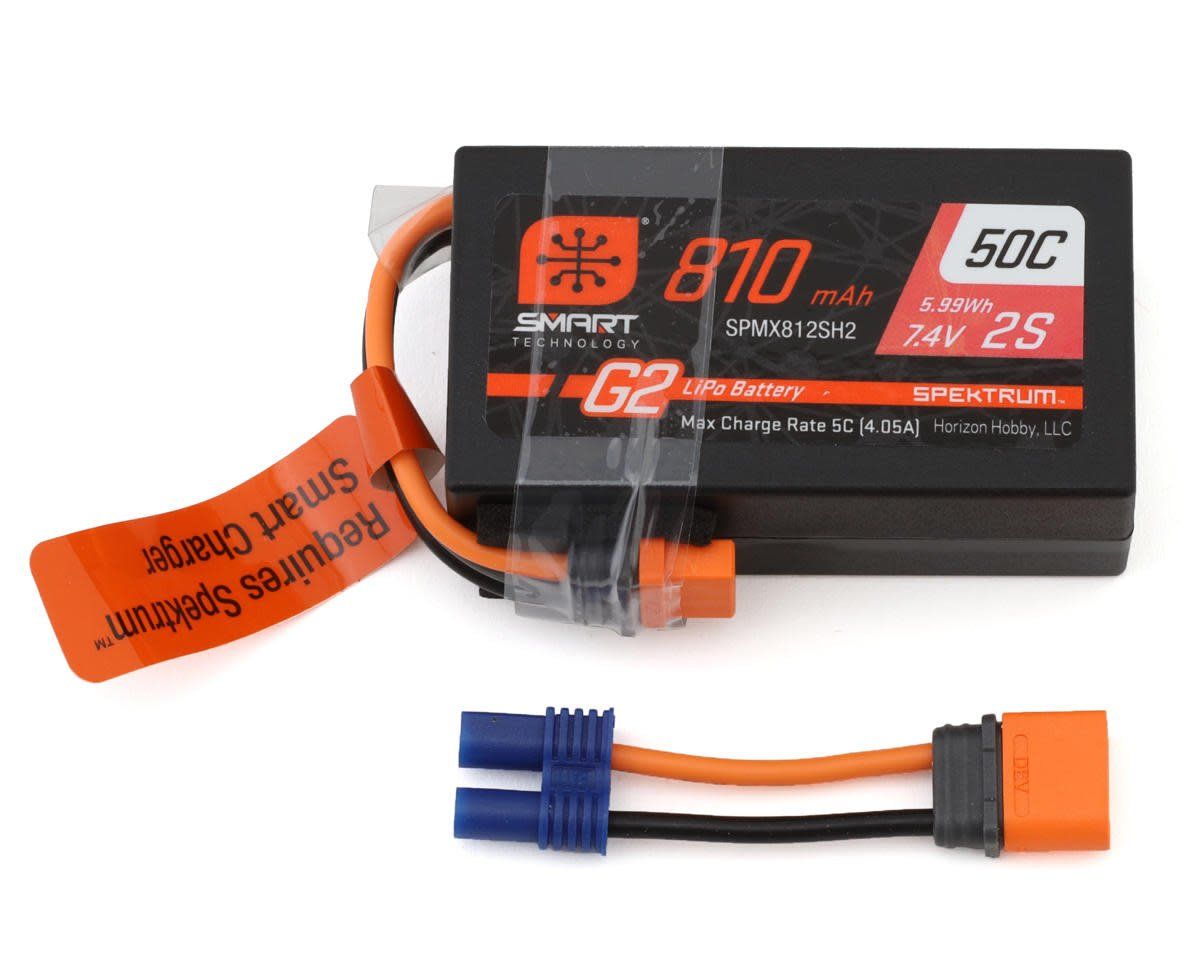 #SPMX812SH2 Spektrum RC 2S 50C Smart G2 LiPo Battery w/IC2 Connector (7.4V/810mAh)