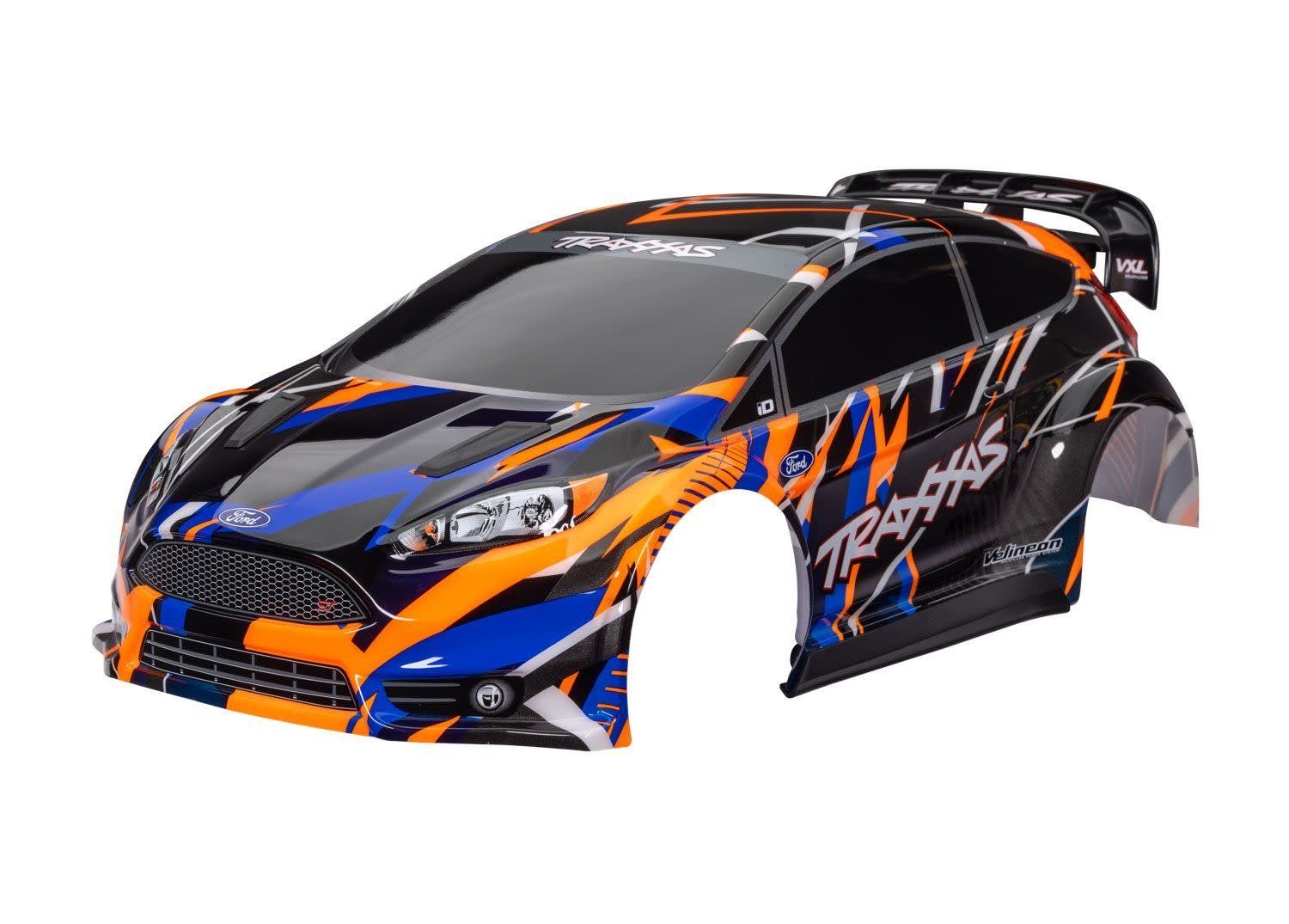 # 7427-ORNG Traxxas Body, Ford Fiesta® ST Rally VXL, orange (painted, decals applied) (assembled with rear wing, body support, &amp; body mount latches for clipless mounting)