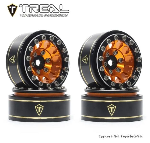 #X003ZQM0Q9 Treal Hobby Type I 1.0" Classic 12-Spoke Beadlock Wheels (Orange) (4) (27.2g)