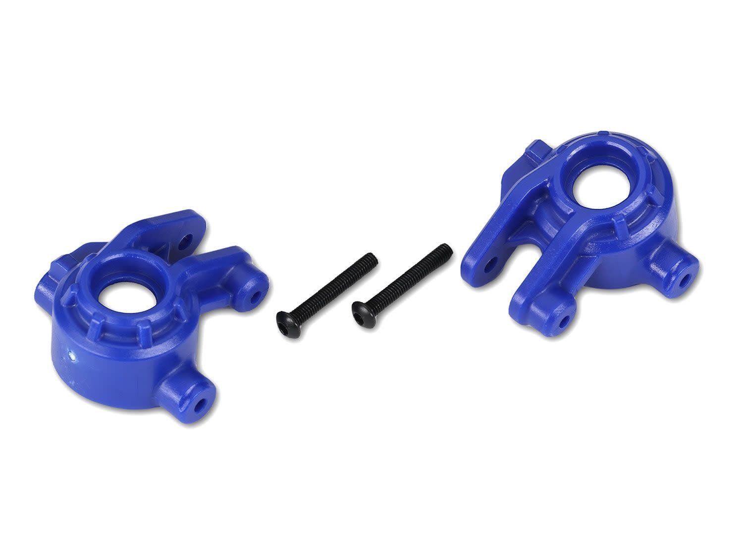 #9037X Traxxas Steering blocks, extreme heavy duty, blue (left &amp; right)/ 3x20mm BCS (2) (for use with #9080 upgrade kit)