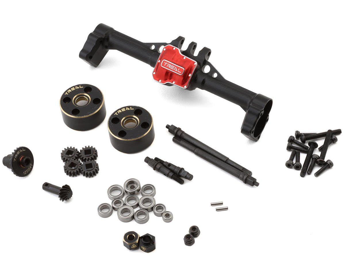 #X003TLIV3L Treal Hobby Aluminum Complete Rear Portal Axle for Traxxas TRX-4M w/Brass Covers (Black)