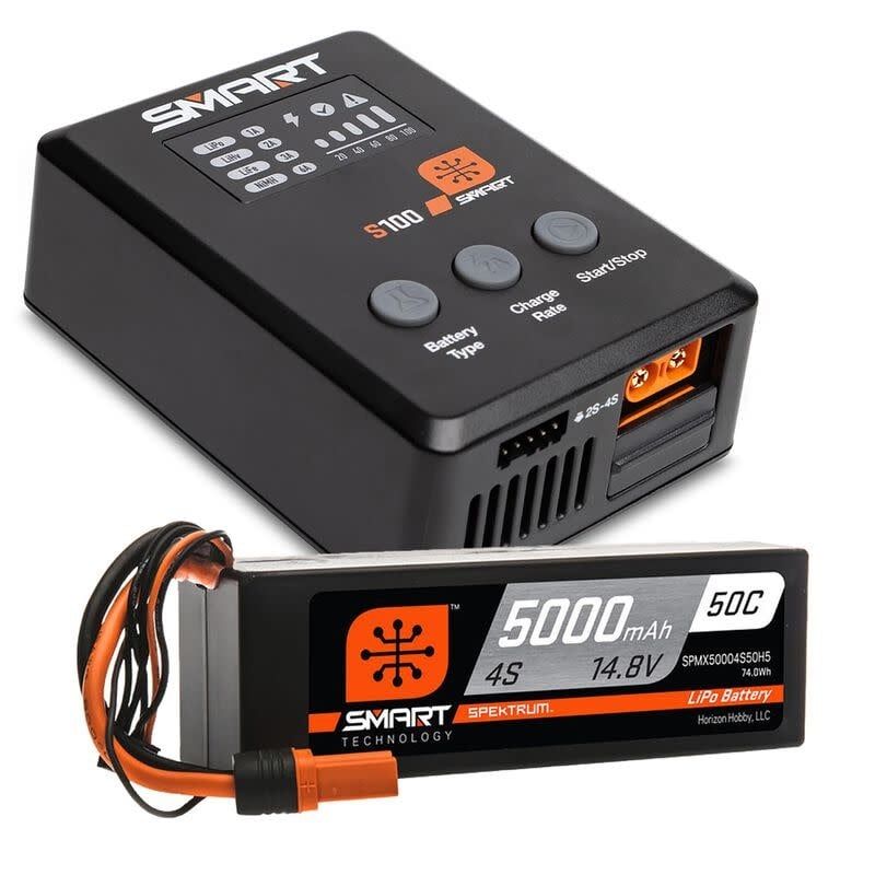 #SPMX-1035 Spektrum Smart Powerstage Surface Bundle: 5000mAh 4S 50C LiPo Battery (IC5) / 100W S100 Charger