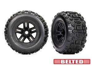 #9573 Traxxas 3.8" Black Wheels &amp; Belted Sledgehammer Tires (2)
