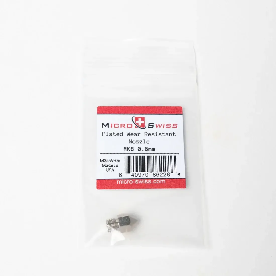 Micro Swiss Plated Brass Wear Resistant Nozzles 1.75mm ( MK8) 0.6mm #M2549-06