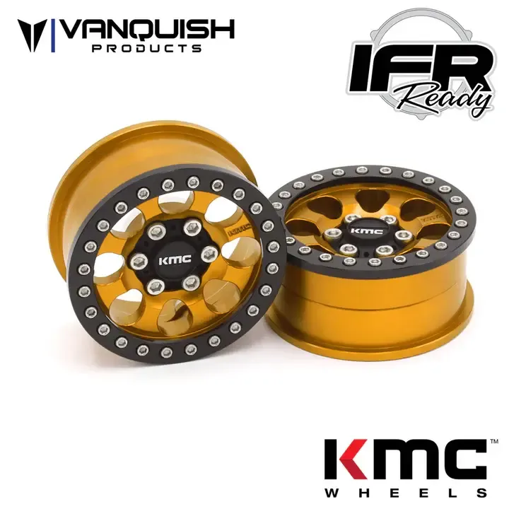 #VPS08137 Vanquish Products 1.9 Aluminum KMC KM237 Riot Beadlock Wheels  (Gold)