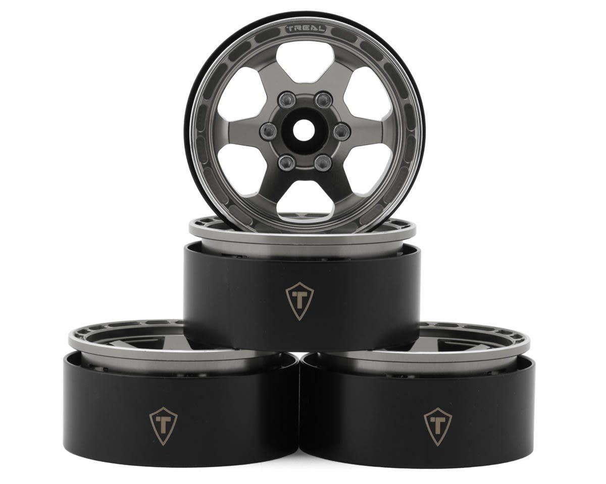 #X0037KMNKB TREAL 1.9" Aluminum Beadlock Wheels (4) Scale-Look Concave Six Spoke Rim Crawler Wheels for 1/10 RC Trucks-Type H, Gray