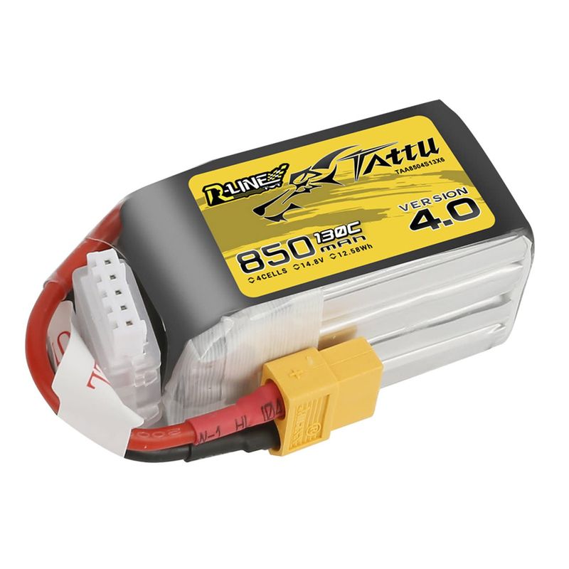 #TAA8504S13X6 Tattu 850mAh 4S 130C 14.8V R-Line Version 4.0 Lipo Battery Pack with XT60 Plug