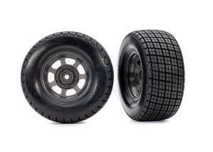 #10474 Traxxas Tires &amp; wheels, assembled, glued (dirt oval, graphite gray wheels, Hoosier® tires, foam inserts) (2) (4WD front/rear, 2WD rear only)