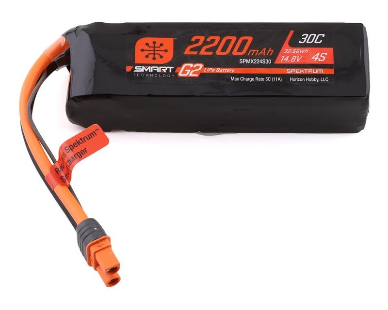 #SPMX224S30 Spektrum RC 4S Smart G2 LiPo 30C Battery Pack w/IC3 Connector (14.8V/2200mAh)