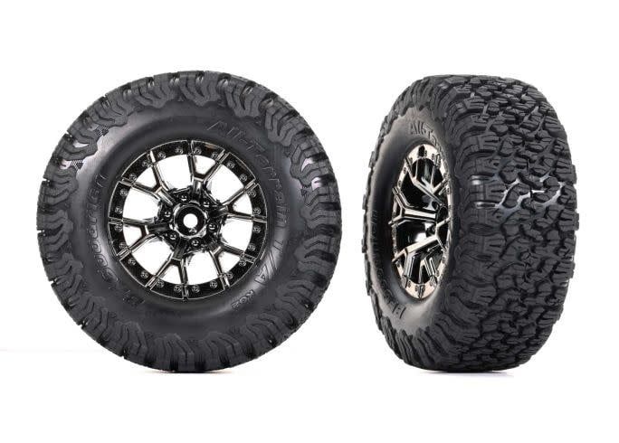 #10187-BLKCR  Traxxas Tires &amp; wheels, assembled, glued (Ford Raptor R black chrome wheels, BFGoodrich® All-Terrain™  T/A® KO2 tires, foam inserts) (2) (4WD front/rear, 2WD rear)