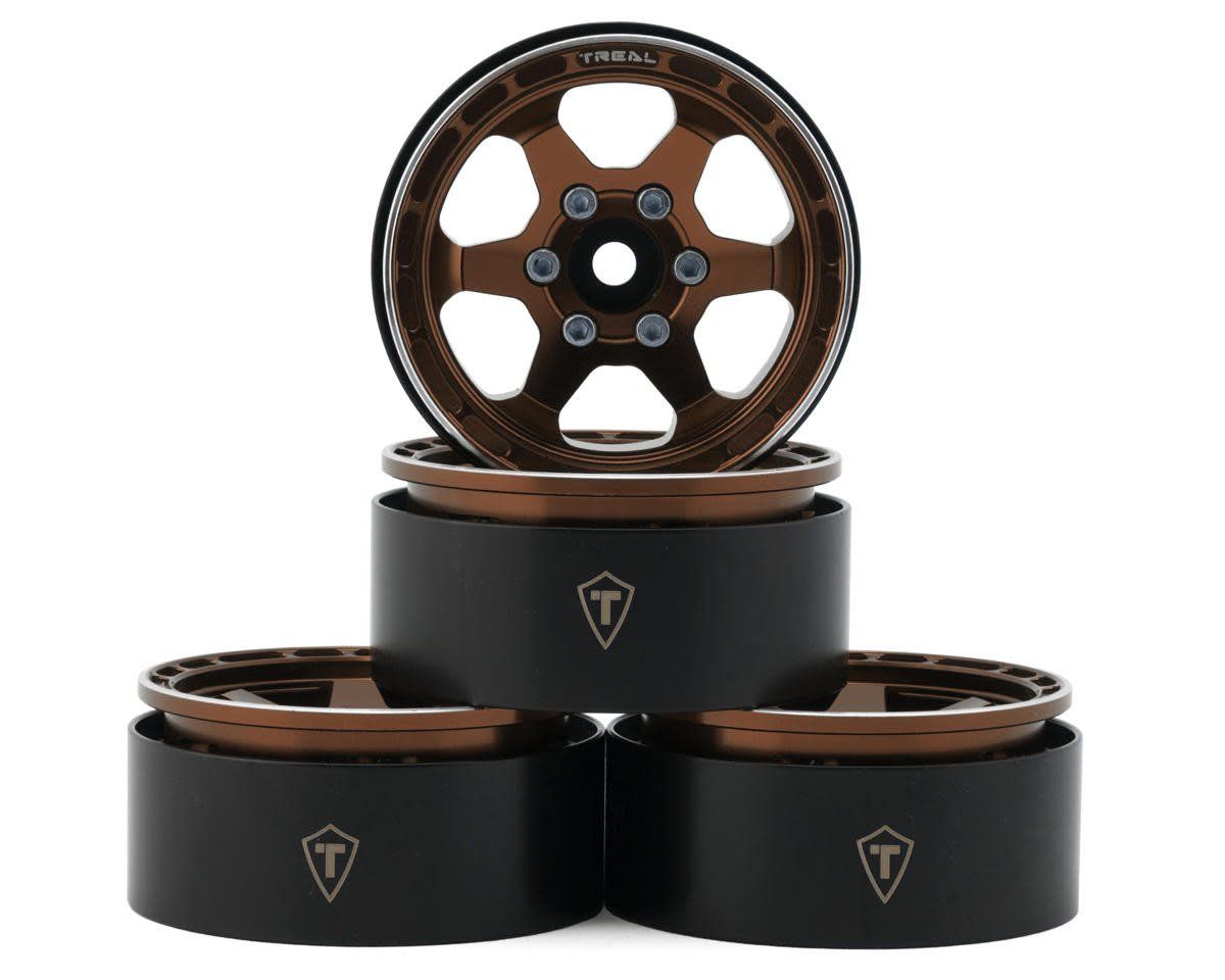 #X0037KWQUD TREAL 1.9" Aluminum Beadlock Wheels (4) Scale-Look Concave Six Spoke Rim Crawler Wheels for 1/10 RC Trucks-Type H, Copper