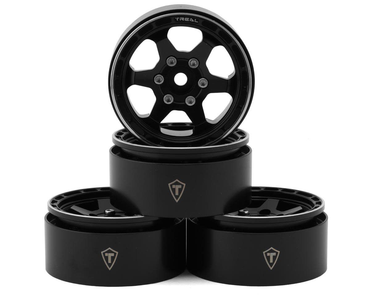 #X0037KUBK5 TREAL 1.9" Aluminum Beadlock Wheels (4) Scale-Look Concave Six Spoke Rim Crawler Wheels for 1/10 RC Trucks-Type H, Black