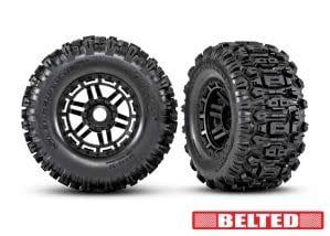 #8979 Traxxas Tires &amp; wheels, assembled, glued (black wheels, belted Sledgehammer® All-Terrain tires, dual profile (2.9" outer, 3.8" inner), foam inserts) (2) (17mm splined) (TSM® rated)