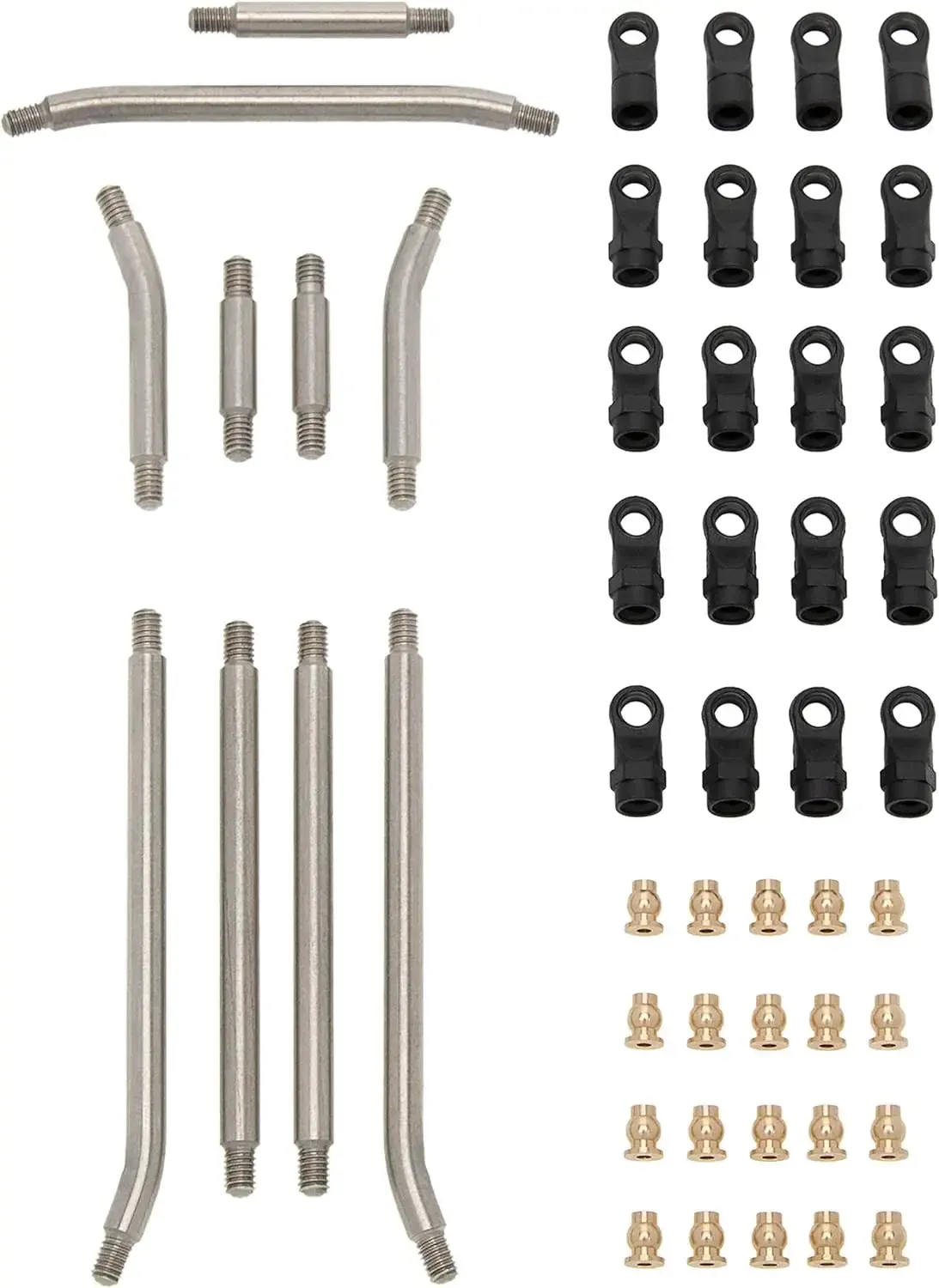 #HD0095-SCX24-155MM-LINKS  MEUS Racing Stainless Steel High Clearance Chassis Links Steering Links Set 10pcs 155mm Wheelbase for 1/24 Rock Crawler SCX24 Gladiator AXI00005