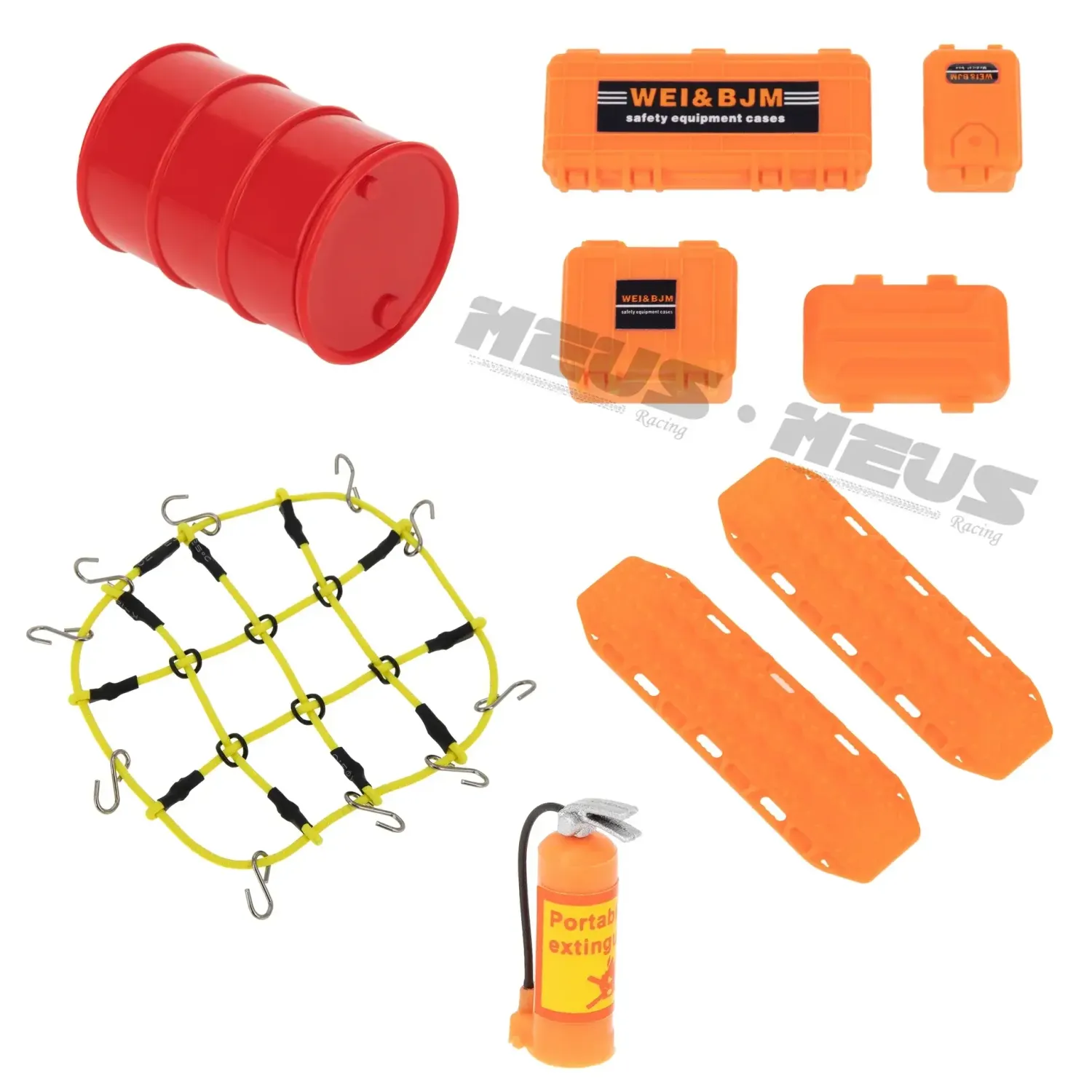 #HD0068-SCX24-D-ORANGE   Meus Racing Decoration Parts Plastic Oil Drum Luggage Traction Board Ramps Restoring Sand Ladder Luggage Net for 1/18 TRX4M &amp; 1/24SCX24 - ORANGE