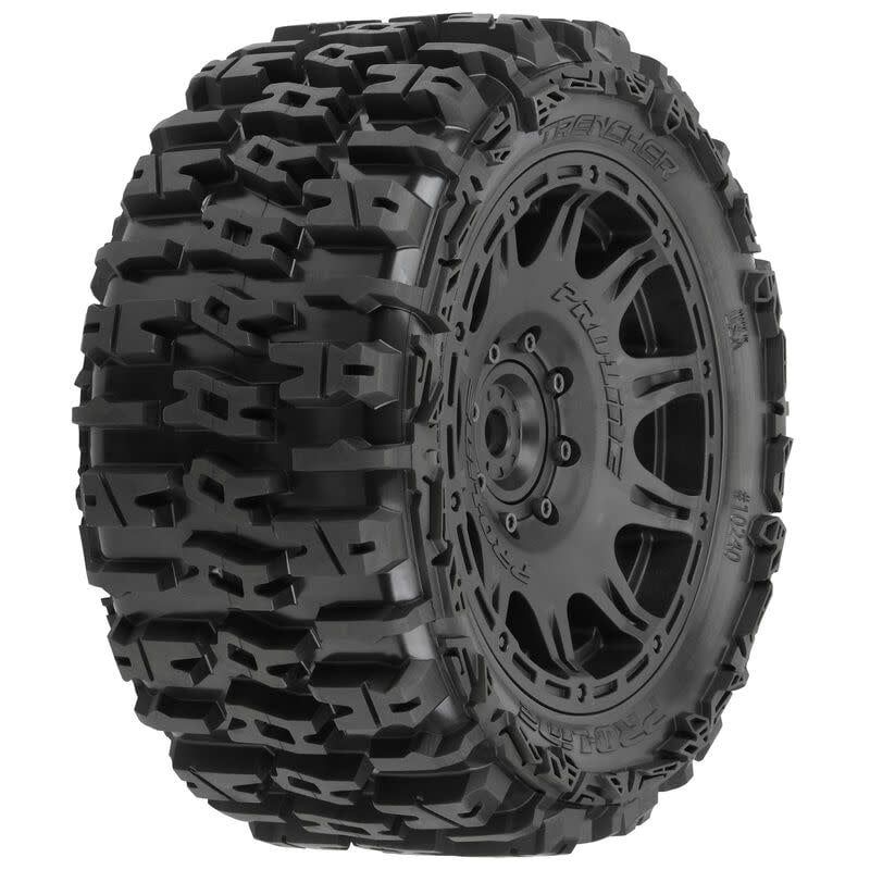 #PRO1024010 Pro-Line 1/6 Trencher F/R 5.7” Tires Mounted 24mm Black Raid 8x48 Hex (2)