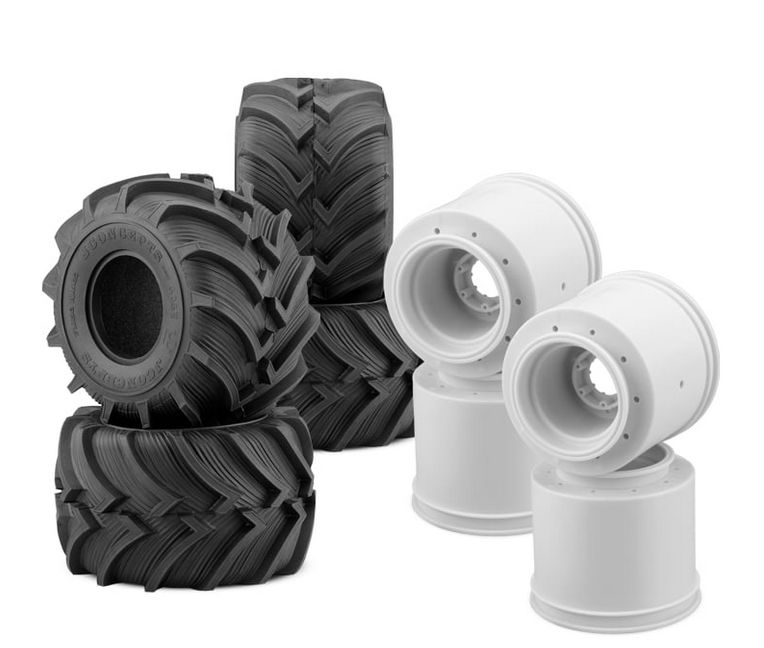 #308400-3414W JConcepts Fling Kings 2.6x3.8 - Combo - Includes Aggressor Wheels (Yellow Compound/White Wheels)