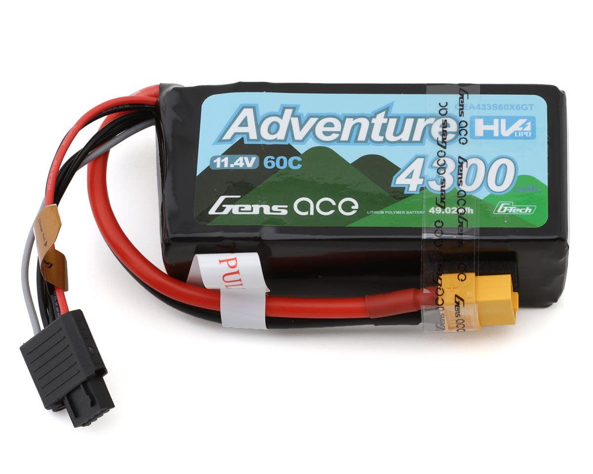 #GEA433S60X6GT  Gens ace 4300mAh 3S 60C 11.4V Adventure High Voltage G-tech Lipo Battery with XT60 Plug