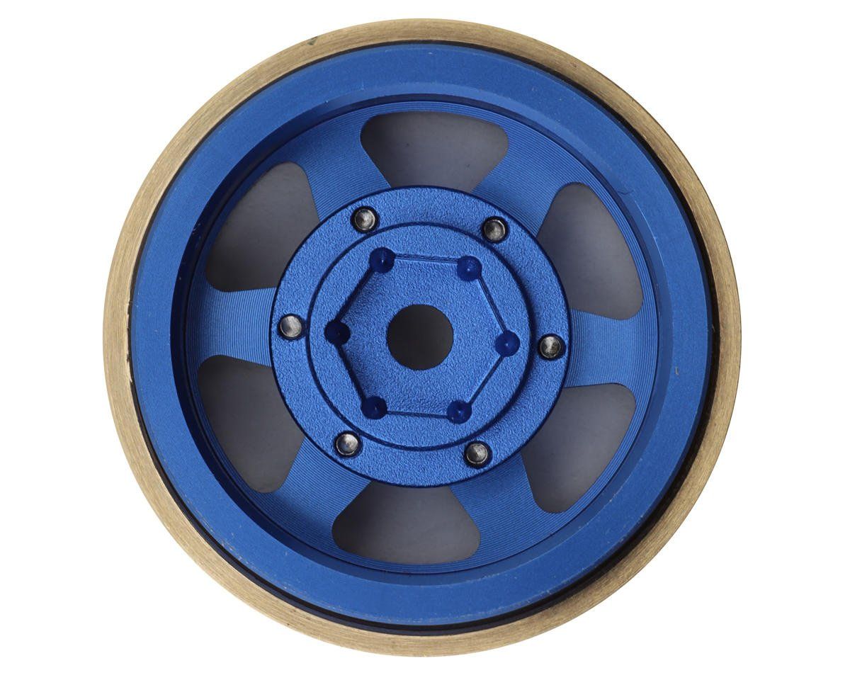 #SAMSCX24-6670-BL  Samix SCX24 Aluminum &amp; Brass Adjustable Offset 1.0" Beadlock Wheels (Blue) (4) (23.75g)