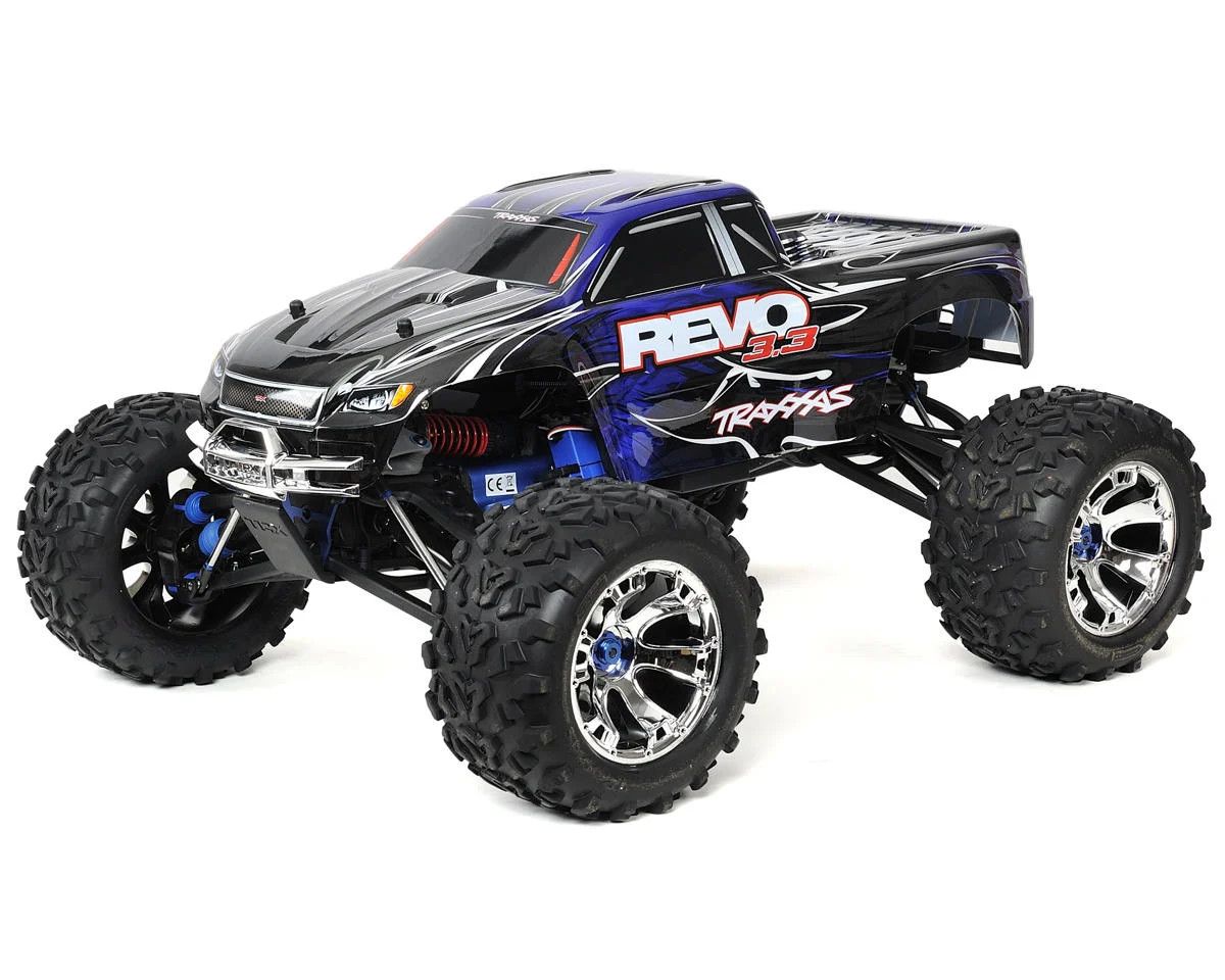 #53097-3-BLUE Traxxas Revo 3.3 4WD RTR Nitro Monster Truck w/TQi (Blue) 2.4Ghz Radio, TSM, Batteries &amp; DC Charger
