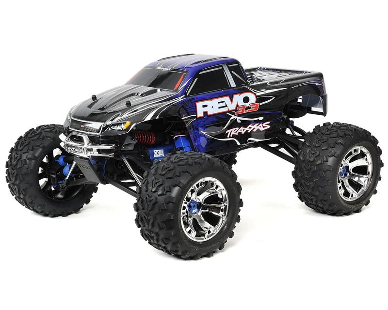 #53097-3-BLUE Traxxas Revo 3.3 4WD RTR Nitro Monster Truck w/TQi (Blue) 2.4Ghz Radio, TSM, Batteries &amp; DC Charger