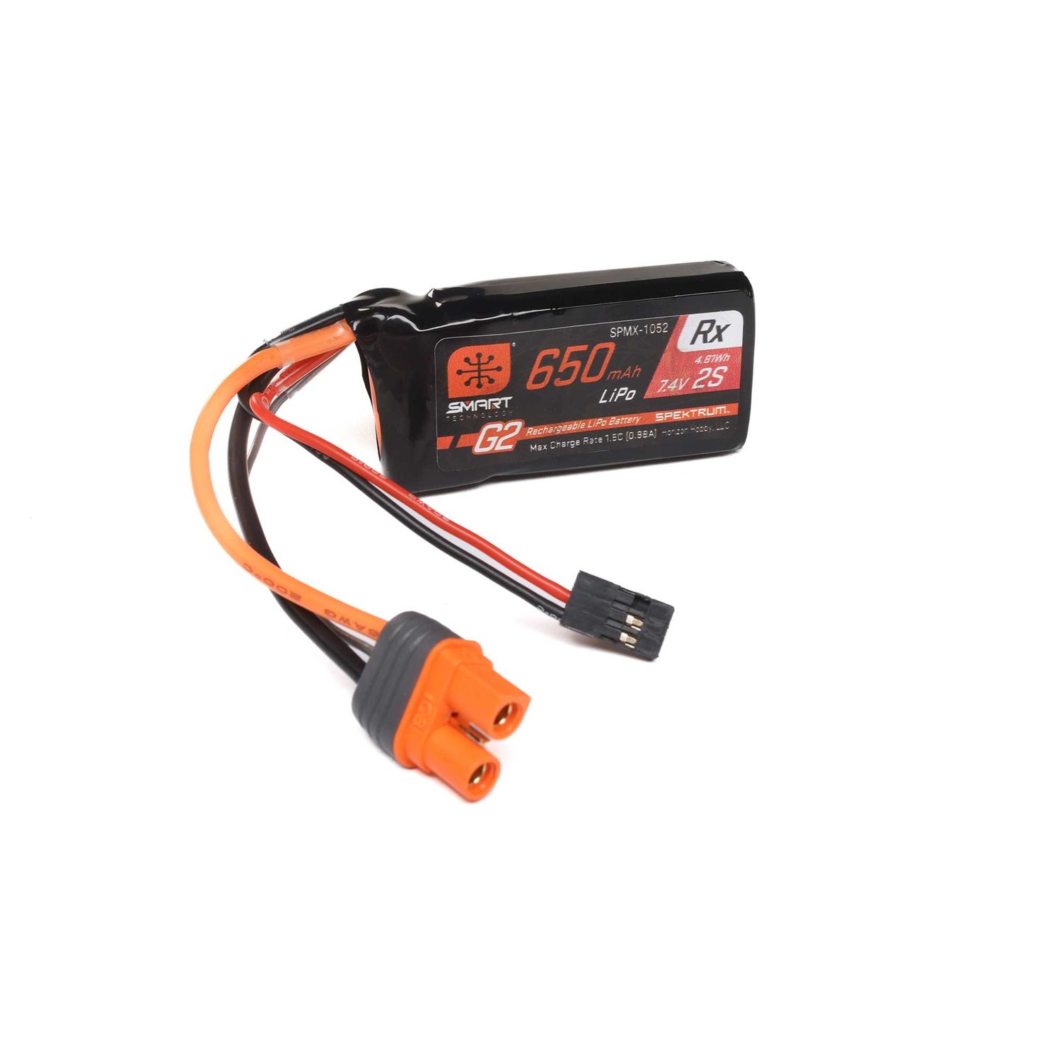 # SPMX-1052 Spektrum 7.4V 650mAh 2S 15C Smart G2 Receiver LiPo Battery: IC3